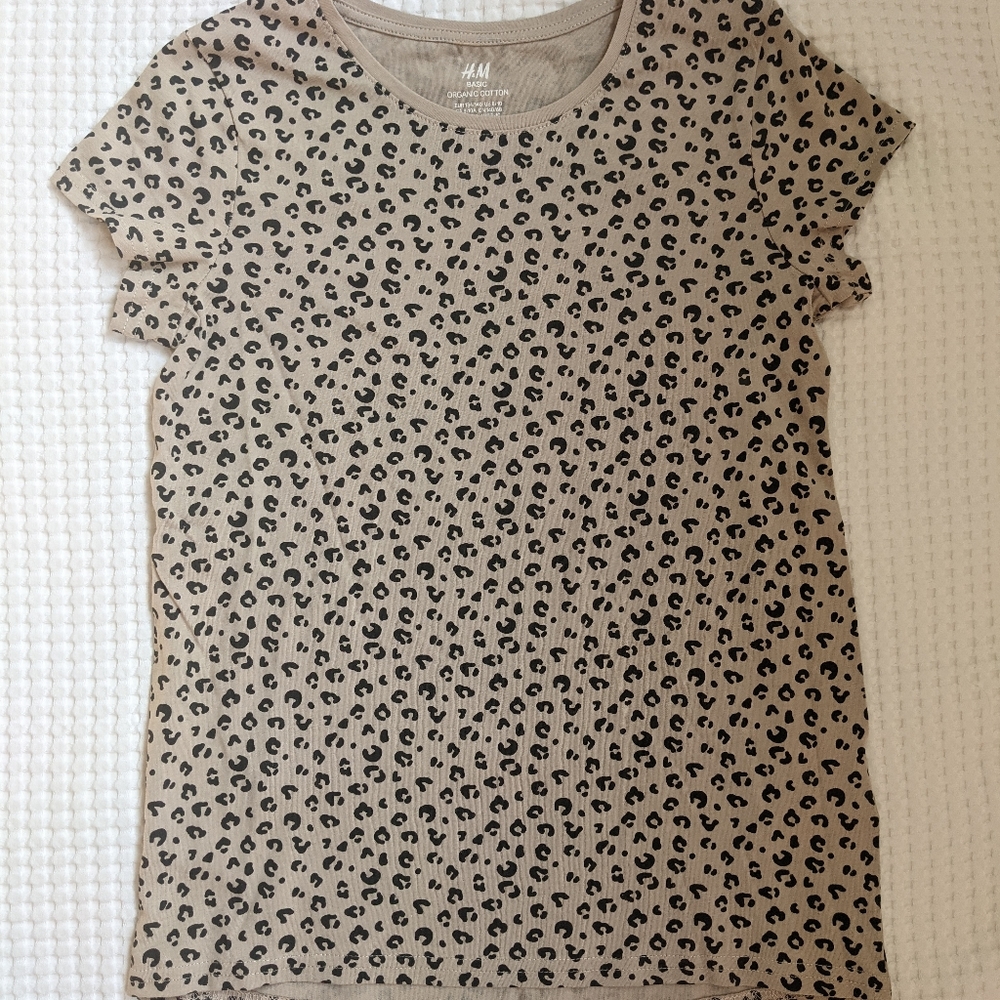 Never Used, H&M,Girls (10), Leopard print, Organic Cotton T-shirt